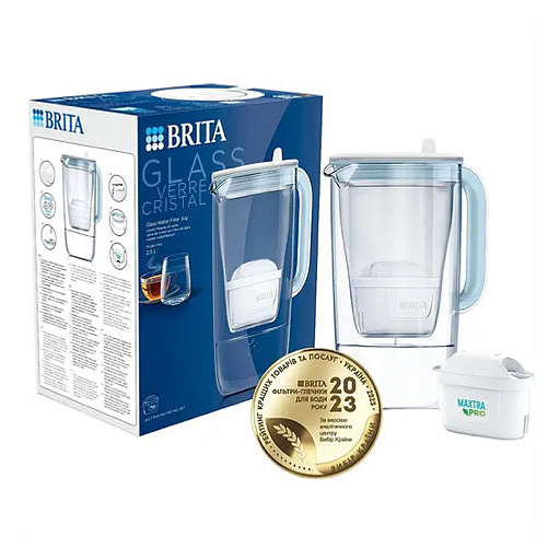 Скляний фільтр-глечик Brita Glass 2,5/1,5л з картриджем Maxtra Pro