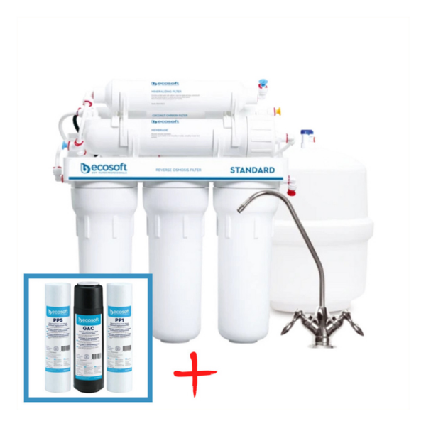 Фільтр зворотного осмосу Ecosoft Standard 6-50М (MO650MECOSTD) + набір картриджів CPV3ECO Фільтр зворотного осмосу Ecosoft Standard 6-50М (MO650MECOSTD) + набір картриджів CPV3ECO