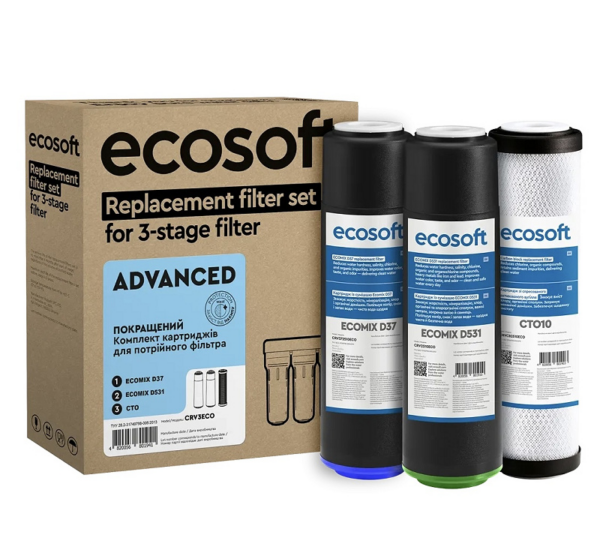 Комплекти картриджів (2 шт) Ecosoft CRV3ECO покращений для потрійного проточного фільтра Комплекти картриджів (2 шт) Ecosoft CRV3ECO покращений для потрійного проточного фільтра