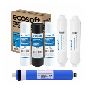 Комплект картриджів Ecosoft 6 (PP5-GAC-PP1, постфільтр, мінералізатор, мембрана Vontron 75g) Комплект картриджів Ecosoft 6 (PP5-GAC-PP1, постфільтр, мінералізатор, мембрана Vontron 75g)