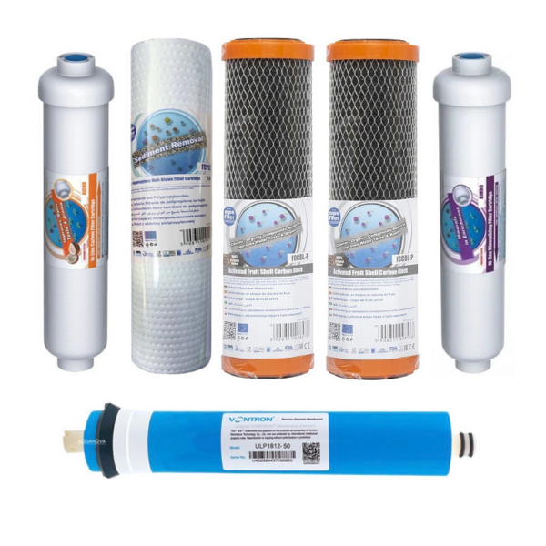 Комплект картриджів Aquafilter №6 для зворотного осмосу (PP20-BL-Р-ВL-Р) покращений з мембраною Vontron 50G