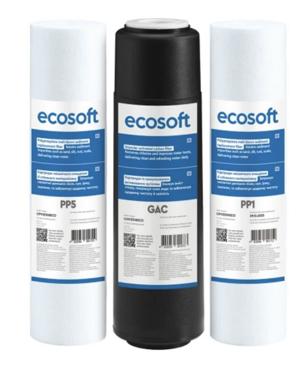 Фільтр зворотного осмосу Ecosoft Standard 6-50М (MO650MECOSTD) + набір картриджів CPV3ECO та постфільтр Фільтр зворотного осмосу Ecosoft Standard 6-50М (MO650MECOSTD) + набір картриджів CPV3ECO та постфільтр