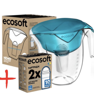 Фільтр глечик Ecosoft Nemo зелений з картриджем + комплект (2 шт) картриджів покращених
