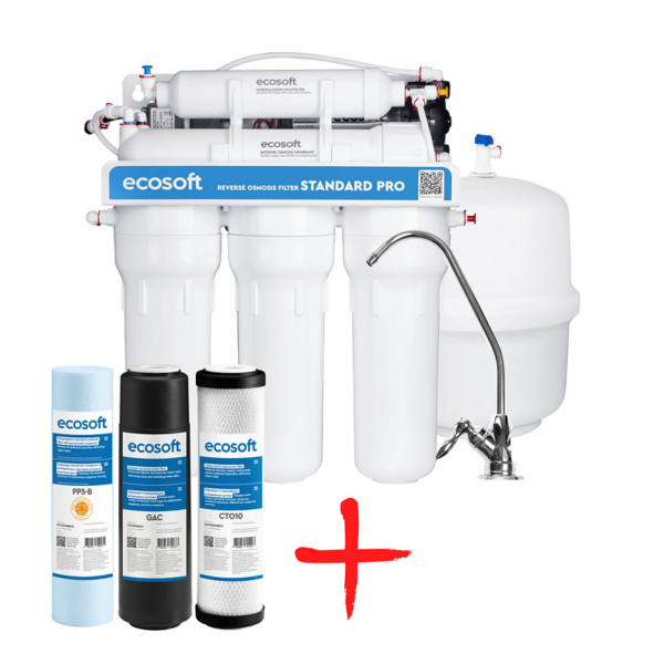 Фільтр зворотного осмосу Ecosoft Standard PRO 5-50P (MO550PECOSTD) + набір картриджів CHV3ECO Фільтр зворотного осмосу Ecosoft Standard PRO 5-50P (MO550PECOSTD) + набір картриджів CHV3ECO