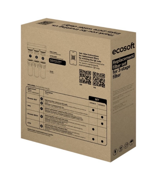 Комплекти картриджів (2 шт) Ecosoft CRV3ECO покращений для потрійного проточного фільтра Комплекти картриджів (2 шт) Ecosoft CRV3ECO покращений для потрійного проточного фільтра