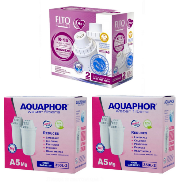 3 комплекта картриджів Аквафор А5 mg (x4) та Fitofilter K15 mg (x2) Magnesium 3 комплекта картриджів Аквафор А5 mg (x4) та Fitofilter K15 mg (x2) Magnesium