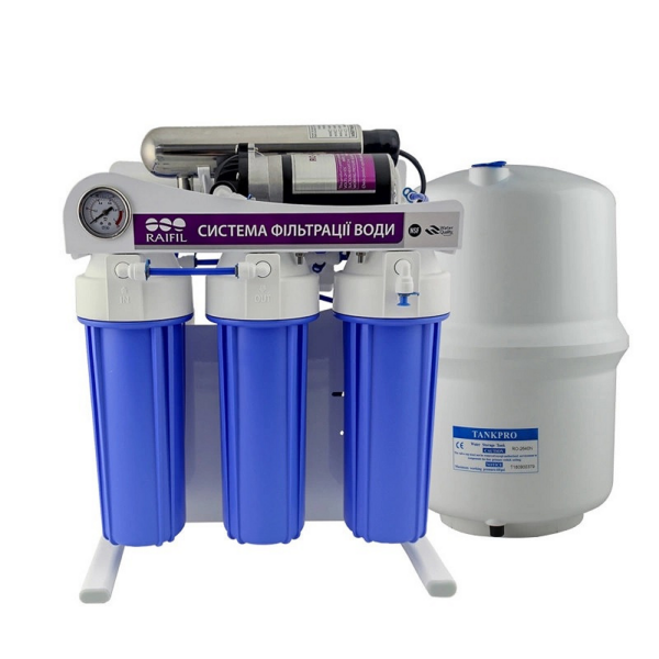 Фільтр зворотного осмосу Raifil 75G на станині 10" Slim BLUE з насосом та ультрафіолетовою лампою Фільтр зворотного осмосу Raifil 75G на станині 10" Slim BLUE з насосом та ультрафіолетовою лампою