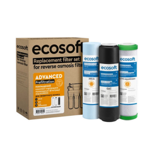 Покращений комплект картриджів Ecosoft 1-2-3 для фільтрів зворотного осмосу з функцією економії води Покращений комплект картриджів Ecosoft 1-2-3 для фільтрів зворотного осмосу з функцією економії води