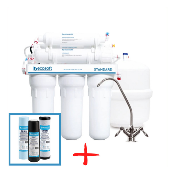 Фільтр зворотного осмосу Ecosoft Standard 6-50М (MO650MECOSTD) + набір картриджів CHV3ECO Фільтр зворотного осмосу Ecosoft Standard 6-50М (MO650MECOSTD) + набір картриджів CHV3ECO