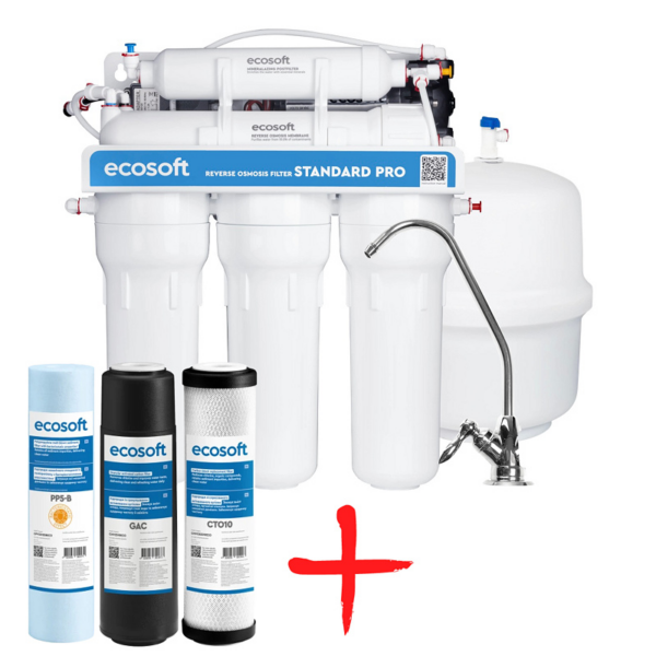 Фільтр зворотного осмосу Ecosoft Standard PRO 5-50P (MO550PECOSTD) + набір картриджів CHV3ECO Фільтр зворотного осмосу Ecosoft Standard PRO 5-50P (MO550PECOSTD) + набір картриджів CHV3ECO
