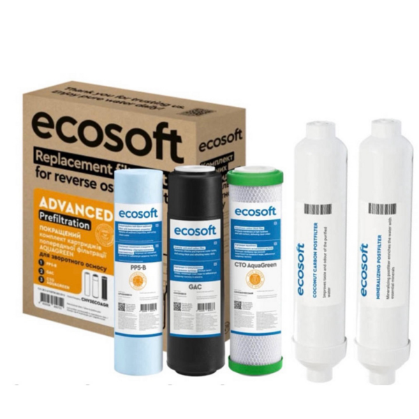 Комплект картриджів Ecosoft РР-GAC-CTO AquaGreen-поствугілля-мінералізатор-мембрана Vontron 75 g Комплект картриджів Ecosoft РР-GAC-CTO AquaGreen-поствугілля-мінералізатор-мембрана Vontron 75 g
