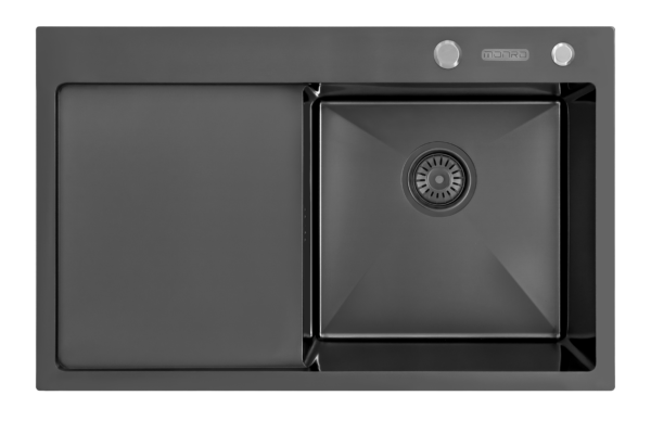 Мойка MC-S7849H Вlack HDE (2.7/1.0/220) с крылом, чаша справа, с отверстием Мийка MC-S7849H Вlack HDE (2.7/1.0/220) з крилом, чаша праворуч, з отвором