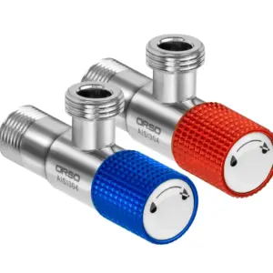 ORSO Кран кутовий 1/2*1/2 SSA14RB (круглий) набір ХРОМ НЕРЖ (гор+хол)