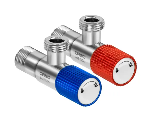 ORSO Кран угловой 1/2*1/2 SSA14RB (круглый) набор ХРОМ НЕРЖ (гор+хол) ORSO Кран кутовий 1/2*1/2 SSA14RB (круглий) набір ХРОМ НЕРЖ (гор+хол)
