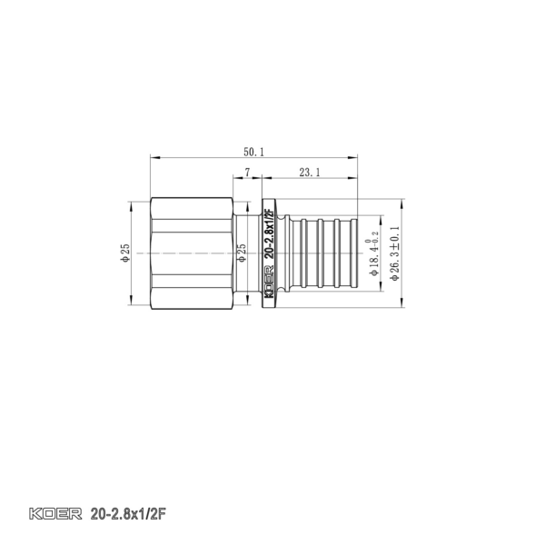 Перехідник з ВР Koer KA.A06F-20 - 20(2.8mm) x 1/2"F Перехідник з ВР Koer KA.A06F-20 - 20(2.8mm) x 1/2"F