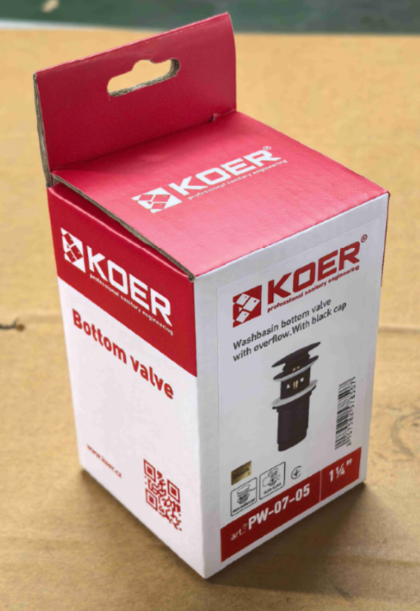 Донний клапан для раковини з переливом KOER PW-07-05 автоматичний (Click-Clack) (Колір чорний) 1 1/4'' Донний клапан для раковини з переливом KOER PW-07-05 автоматичний (Click-Clack) (Колір чорний) 1 1/4''