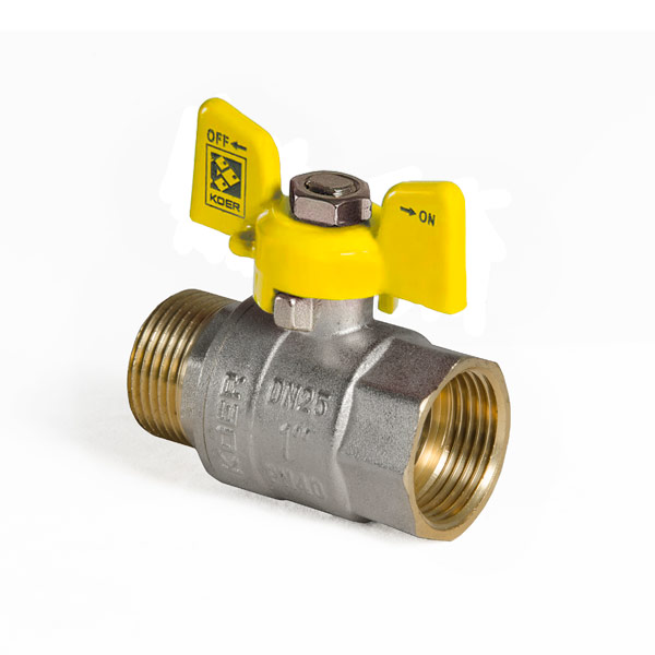 Кран кульовий KOER KR.218.G - 1" FM ГШМ YELLOW, ручка "метелик" жовта Кран кульовий KOER KR.218.G - 1" FM ГШМ YELLOW, ручка "метелик" жовта