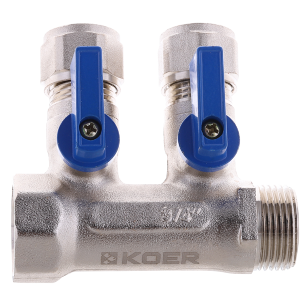 Колектор для теплої підлоги з фітингом Koer KR.1125-2 3/4"x2 ways