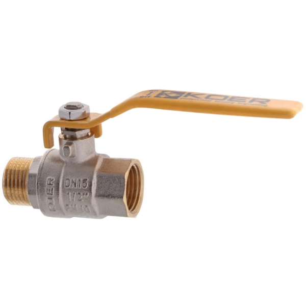 Кран кульовий KOER KR.215.G - 1/2" FM ГШВ YELLOW, ручка "важіль" жовта Кран кульовий KOER KR.215.G - 1/2" FM ГШВ YELLOW, ручка "важіль" жовта