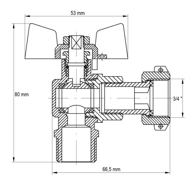 Кран з накидною гайкою 3/4" ГШМ кутовий Koer KR.221 Кран з накидною гайкою 3/4" ГШМ кутовий Koer KR.221