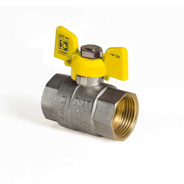 Кран кульовий KOER KR.217.G - 1" FF ГГМ YELLOW, ручка "метелик" жовта