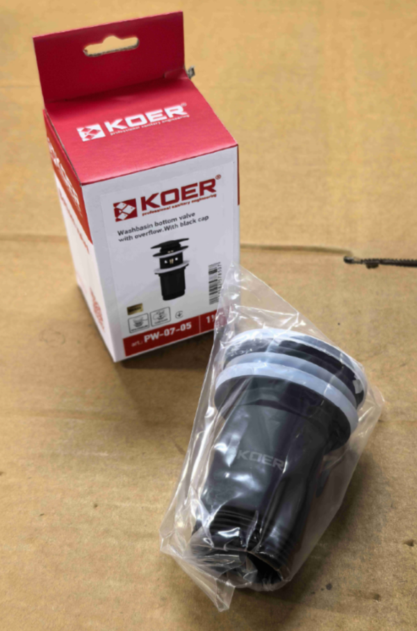 Донний клапан для раковини з переливом KOER PW-07-05 автоматичний (Click-Clack) (Колір чорний) 1 1/4'' Донний клапан для раковини з переливом KOER PW-07-05 автоматичний (Click-Clack) (Колір чорний) 1 1/4''