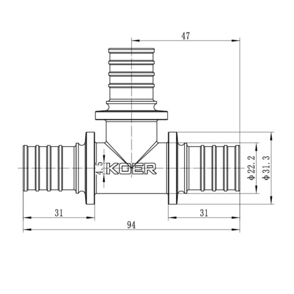 Трійник рівнопрохідний Koer KA.T25 -25(3.5mm) x25(3.5mm) x 25(3.5mm) Трійник рівнопрохідний Koer KA.T25 -25(3.5mm) x25(3.5mm) x 25(3.5mm)