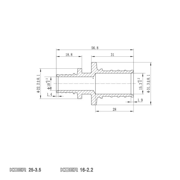 Муфта з'єднувальна перехідна Koer KA.С16-25 - 16(2.2mm) x 25(3.5mm) Муфта з'єднувальна перехідна Koer KA.С16-25 - 16(2.2mm) x 25(3.5mm)