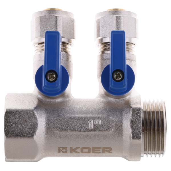 Колектор для теплої підлоги на 2 контура Koer KR.1126-2 1"x2 ways