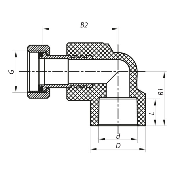 Кут з накидною гайкою 20x1/2F PPR Koer K0144.PRO Кут з накидною гайкою 20x1/2F PPR Koer K0144.PRO