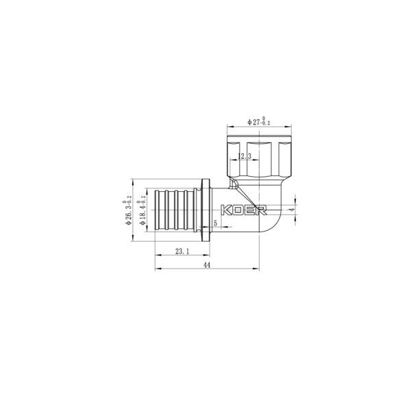 Кутник перехідний з ВР Koer KA.L06F-20 - 20(2.8mm) x 1/2"F