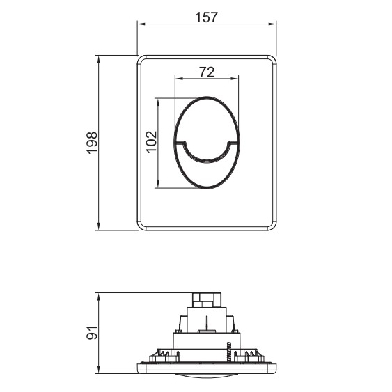 Панель змиву KOER KT-0606-07 157x198x3mm пластикова, кнопка закруглена (колір графіт)
