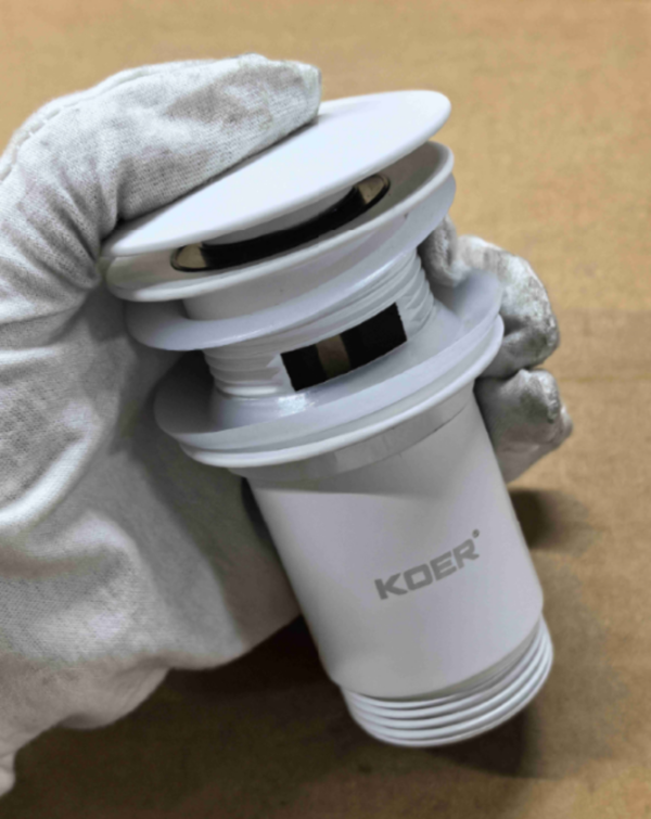Донний клапан для раковини з переливом KOER PW-07-03 автоматичний (Click-Clack) (Колір білий) 1 1/4'' Донний клапан для раковини з переливом KOER PW-07-03 автоматичний (Click-Clack) (Колір білий) 1 1/4''