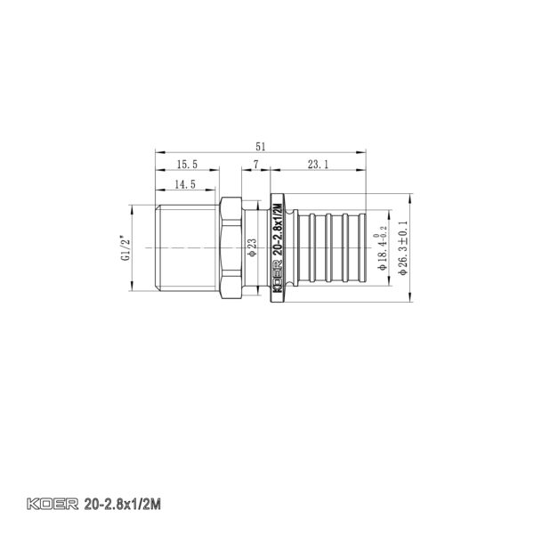 Перехідник з ЗР Koer KA.A06M-20 - 20(2.8mm) x 1/2"M
