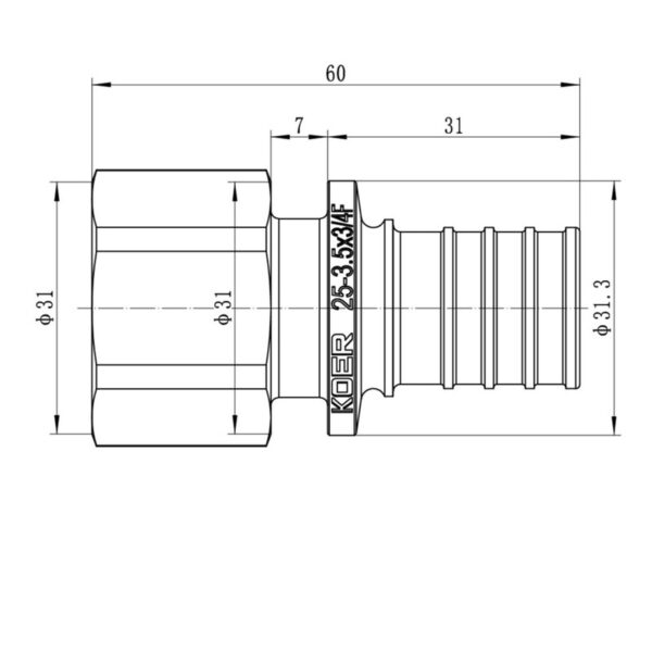 Перехідник з ВР Koer KA.A08F-25 - 25(3.5mm) x 3/4"F
