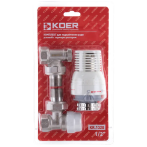 Комплект для підключення радіатора 1/2'' (кутовий) з термоголовкою Koer KR.1320