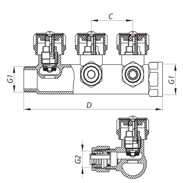 Колектор для теплої підлоги на 3 контура Koer KR.1121-3 3/4"x3 ways