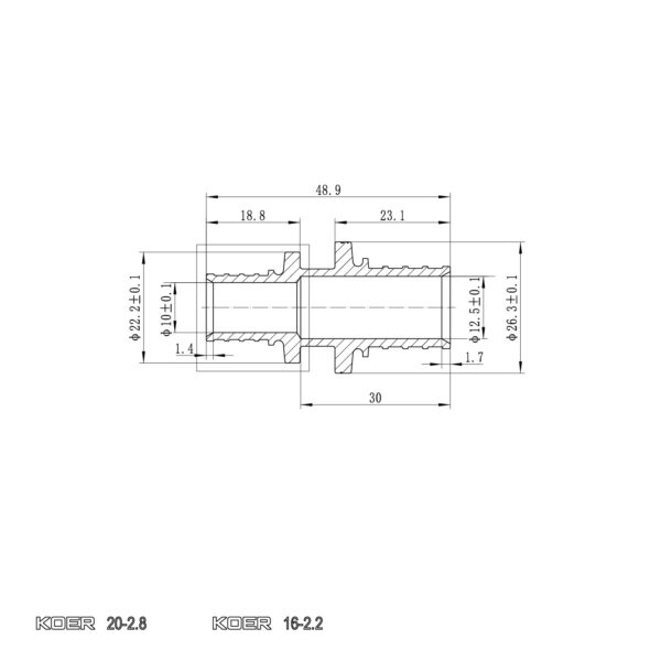 Муфта з'єднувальна перехідна Koer KA.С16-20 - 16(2.2mm) x 20(2.8mm) Муфта з'єднувальна перехідна Koer KA.С16-20 - 16(2.2mm) x 20(2.8mm)