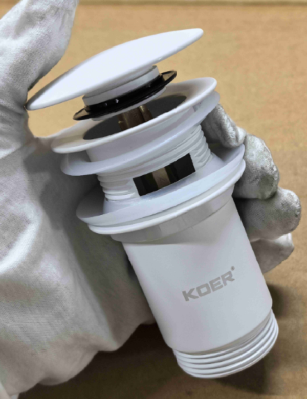 Донний клапан для раковини з переливом KOER PW-07-03 автоматичний (Click-Clack) (Колір білий) 1 1/4'' Донний клапан для раковини з переливом KOER PW-07-03 автоматичний (Click-Clack) (Колір білий) 1 1/4''