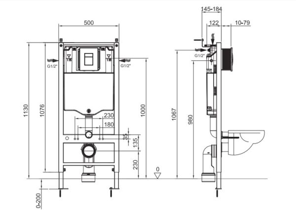 Інсталяція для підвісного унітазу KOER KT-0407 500x126x1150mm (без панелі змиву)