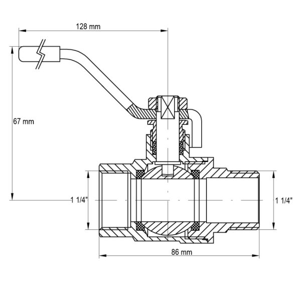 Кран кульовий KOER KR.215.G - 1 1/4" FM ГШВ YELLOW, ручка "важіль" жовта