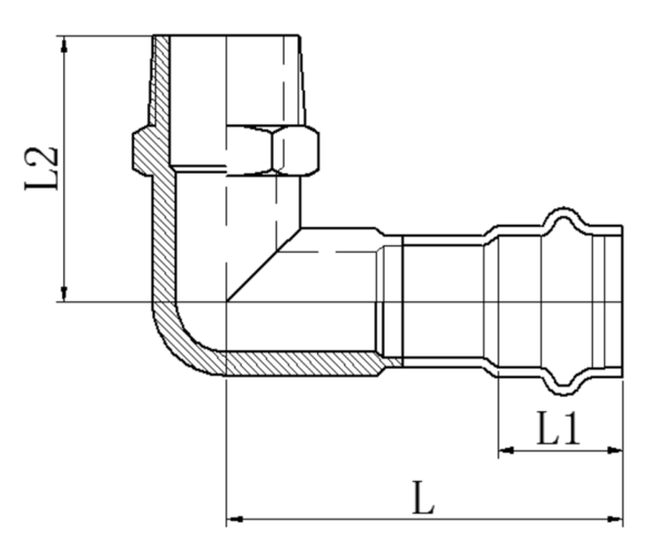Коліно 90° ЗР KOER KQ.L2810M PRESS-INOX AISI 304 28x1" Коліно 90° ЗР KOER KQ.L2810M PRESS-INOX AISI 304 28x1"