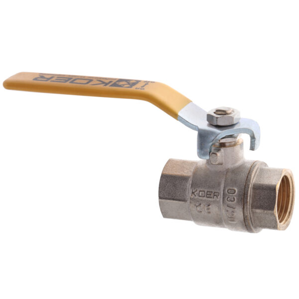 Кран кульовий KOER KR.214.G - 1/2" FF ГГВ YELLOW, ручка "важіль" жовта