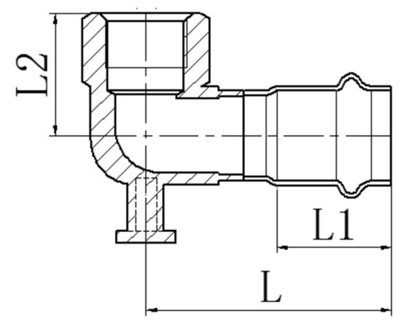 Коліно настінне 90° ВР KOER KQ.V2206F PRESS-INOX AISI 304 22x1/2" Коліно настінне 90° ВР KOER KQ.V2206F PRESS-INOX AISI 304 22x1/2"