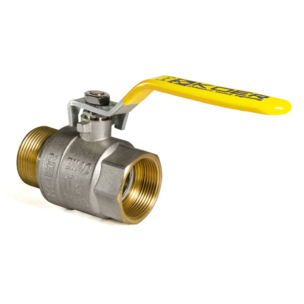 Кран кульовий KOER KR.215.G - 1 1/2" FM ГШВ YELLOW, ручка "важіль" жовта