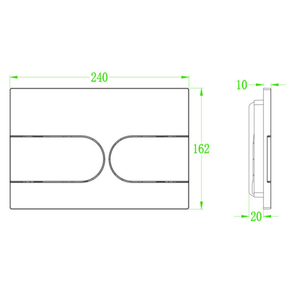 Панель змиву KOER KT-0604-07 240x160x10mm пластикова, кнопка закруглена (колір графіт)