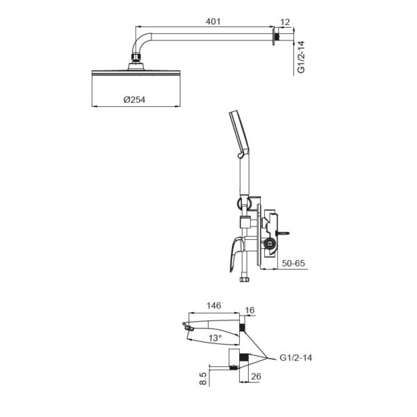 Душова система вбудована KOER KB-64008-05, 3 функції (Колір чорний) Душова система вбудована KOER KB-64008-05, 3 функції (Колір чорний)
