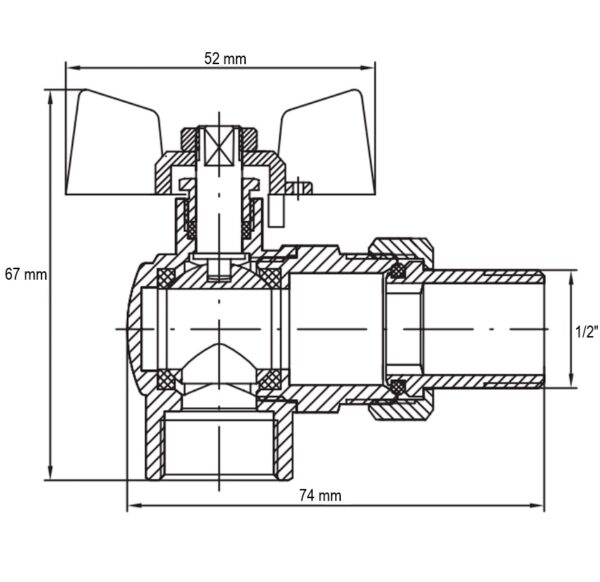 Кран з американкою 1/2" "антіпротечка"(Koer KR.228-Gi) кутовий Кран з американкою 1/2" "антіпротечка"(Koer KR.228-Gi) кутовий