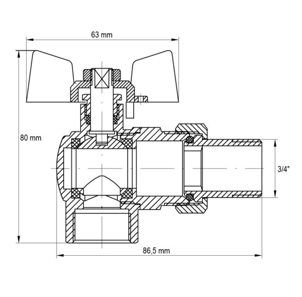 Кран з американкою 3/4" (Koer KR.228.W) кутовий білий Кран з американкою 3/4" (Koer KR.228.W) кутовий білий