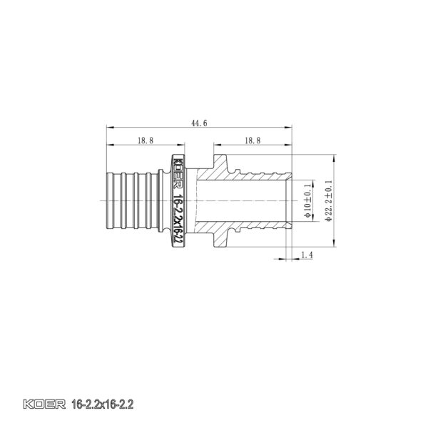 Муфта з'єднувальна рівнопрохідна Koer KA.С16 - 16(2.2mm) x 16(2.2mm)